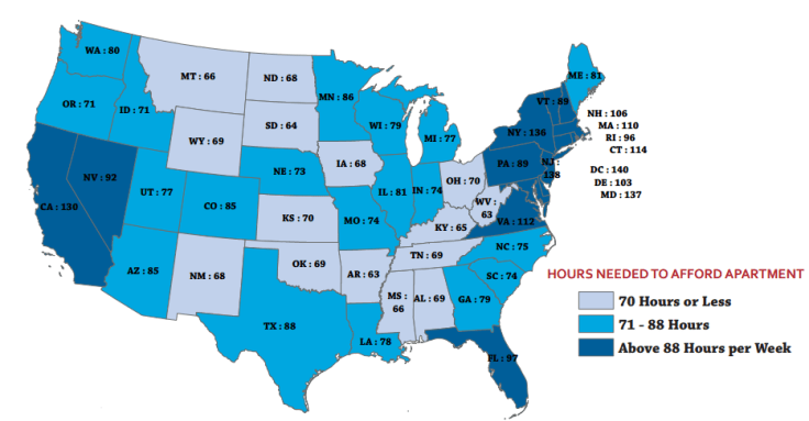 How Many Minimum Wage Hours Does It Take To Afford A Two-Bedroom Apartment In Your State?