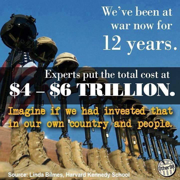 We've been at war now for 12 years. Experts put the total cost at $4-$6T. Imagine if we had invested that in our country and people.